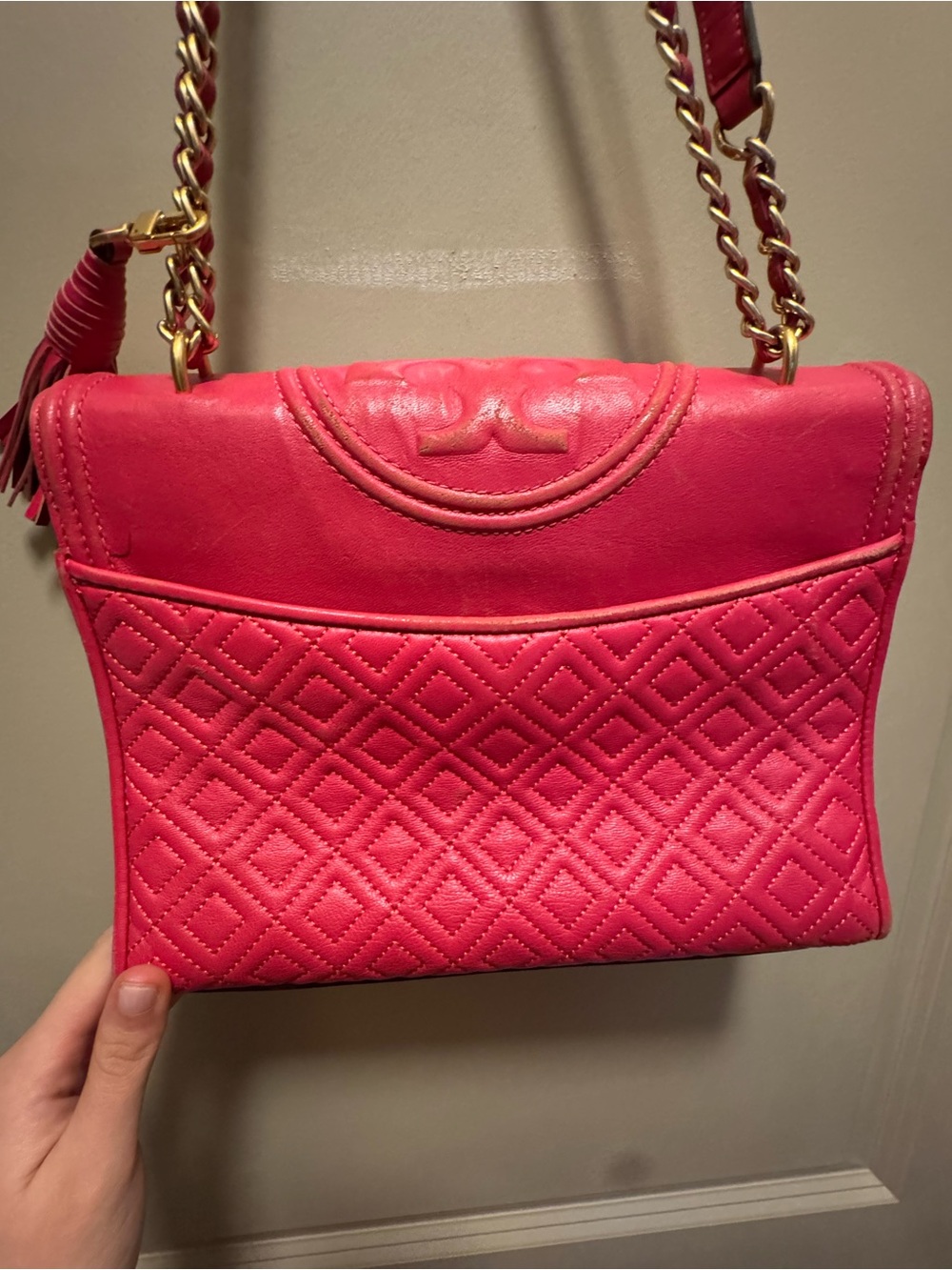 Tory Burch Hot Pink Quilted Leather Chain Strap Shoulder Bag - Picture 4 of 4